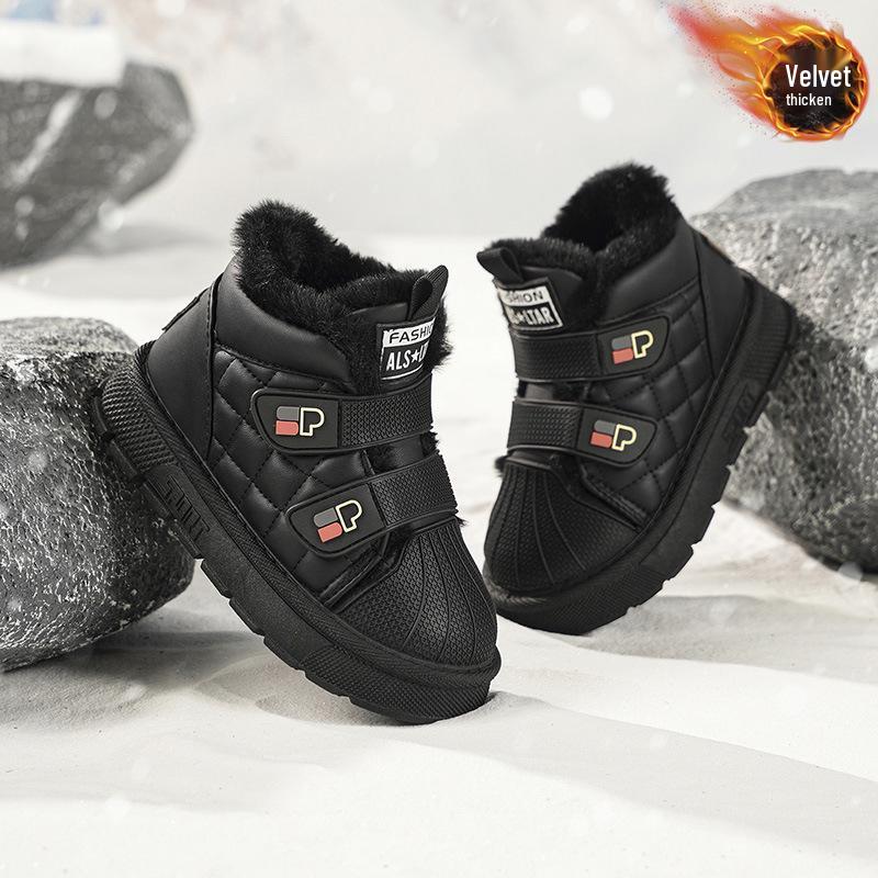 Boys' Winter Cotton Snow Boots with Velvet Lining - 2025 Martin Style for Medium & Large Kids