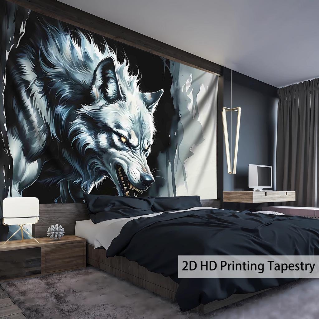 1pc Ultra Large Fierce Wolf Landscape Tapestry HD Digital Print Polyester Wall Hanging with 3D Effect Realistic Animal Art