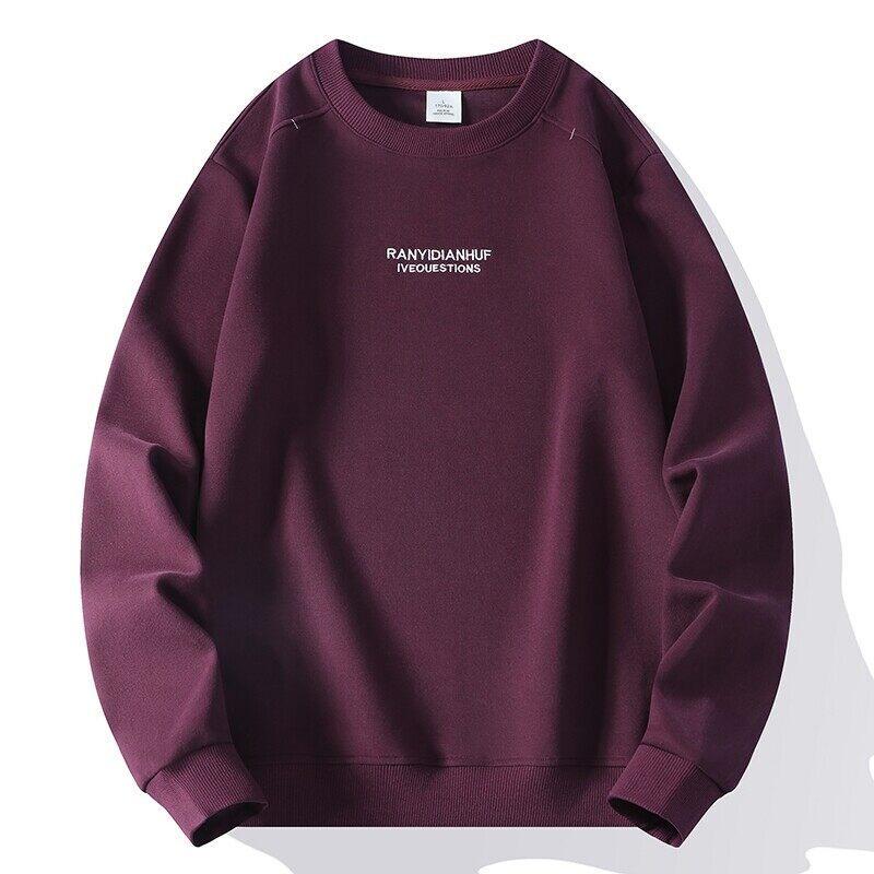 Spring Round Neck Sweater Men Loose Simple Casual Shirt Outdoor Sports Long Sleeve T-shirt Solid Color Fashion Bottoming Shirt