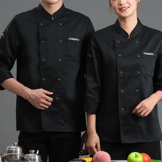 Top da chef Tasca tinta unita Manica lunga Bottoni da catering leggeri a doppio petto Taglie forti Camicia da cuoco unisex Abbigliamento da chef