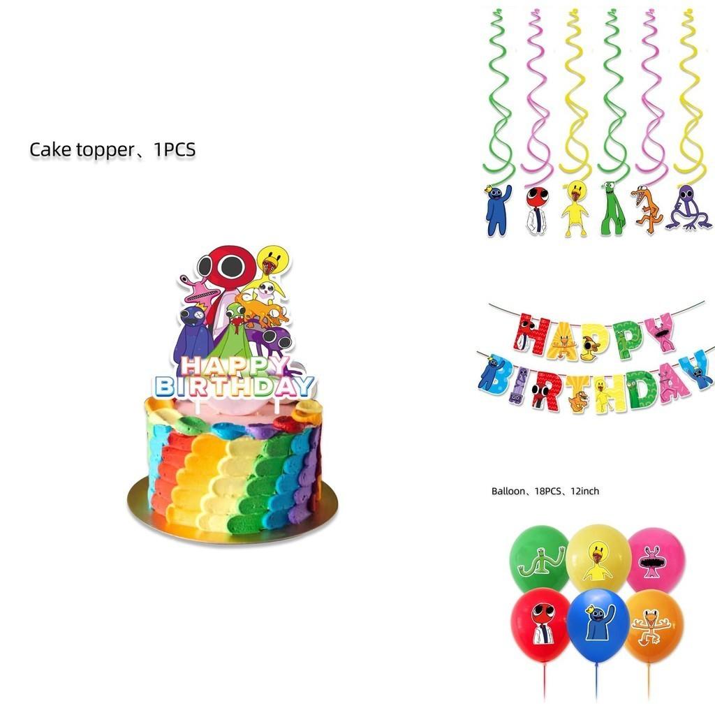 Färgglatt Roblox Rainbow Friends Temafest Dekorationer Set Med Ballonger Och Flaggor