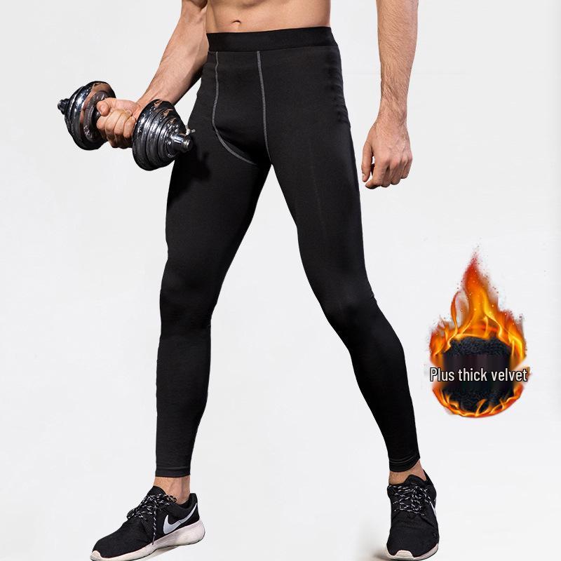 Men's High-Elastic Quick-Dry Sports Tights with Velvet Warmth