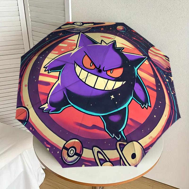 1 Stück Gengar Galaxy Automatischer Faltregenschirm - Kompaktes 8-Rippen-Design, Langlebiger Kunststoff & Eisen, Leicht für den Täglichen Gebrauch im Freien, a0929192