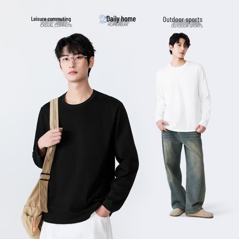 MINISO Men's Pure Cotton Long-Sleeve Round Neck T-Shirt