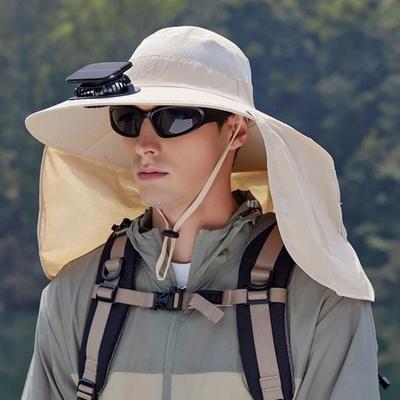 With Shawl Solar Fan Hat Waterproof Fishing Hat Gift Wide Brim Hat  Fishing Activities