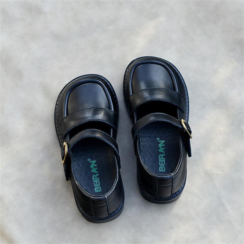 2026 Spring Children Genuine Leather Shoes Black White Toddler Girls Flat Shoes Fashion Bow Kids School Shoes Girl High Quality