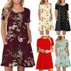 Women's Fashion Print Loose Casual Short-Sleeved Round Neck Pocket Dress