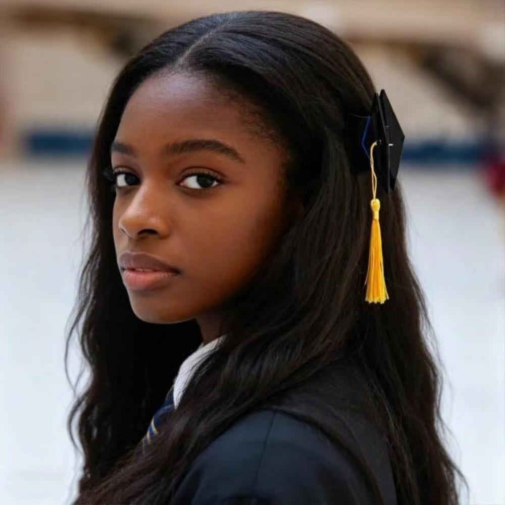 Chapeau de diplôme à pampilles jaunes Pince à cheveux Accessoire de coiffure créatif pour la remise des diplômes Filles