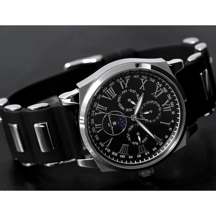 [Salvatore Marra] Watch Moon Phase Multi-Calendar 50m Waterproof Business Formal Men's Rubber Strap Limited Edition Black Silver
