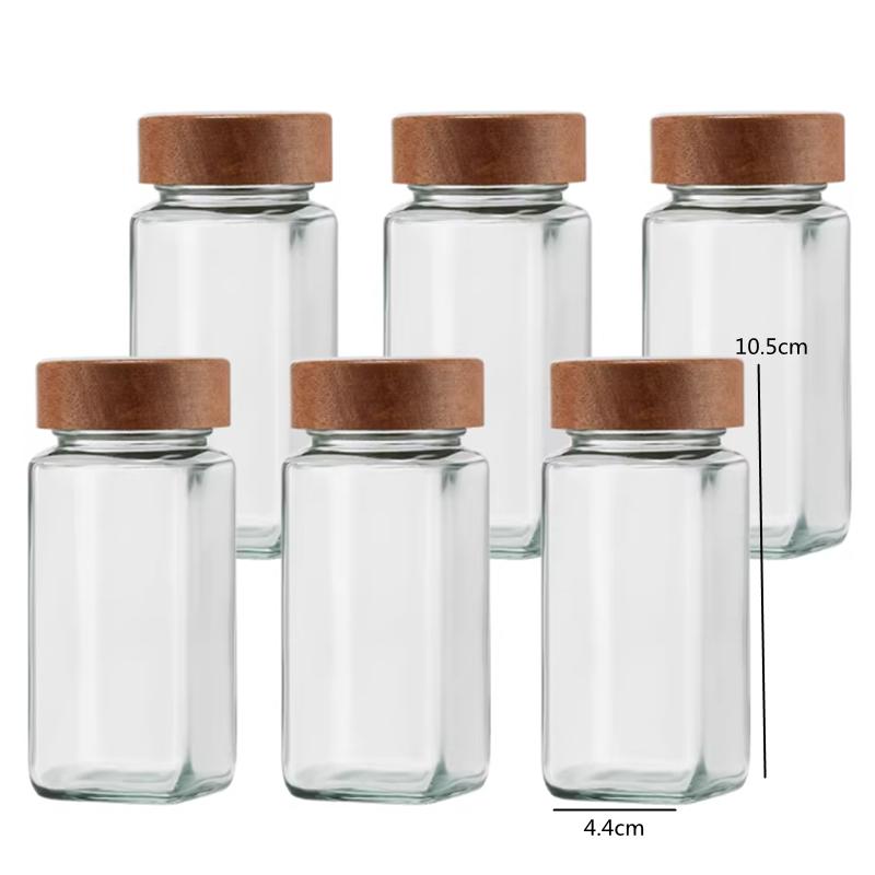 Transparent Glass Seasoning Bottle Set, Wooden Lid, Salt Bottle, Spice Container, Salt and Pepper Bottle, Kitchen Seasoning Box