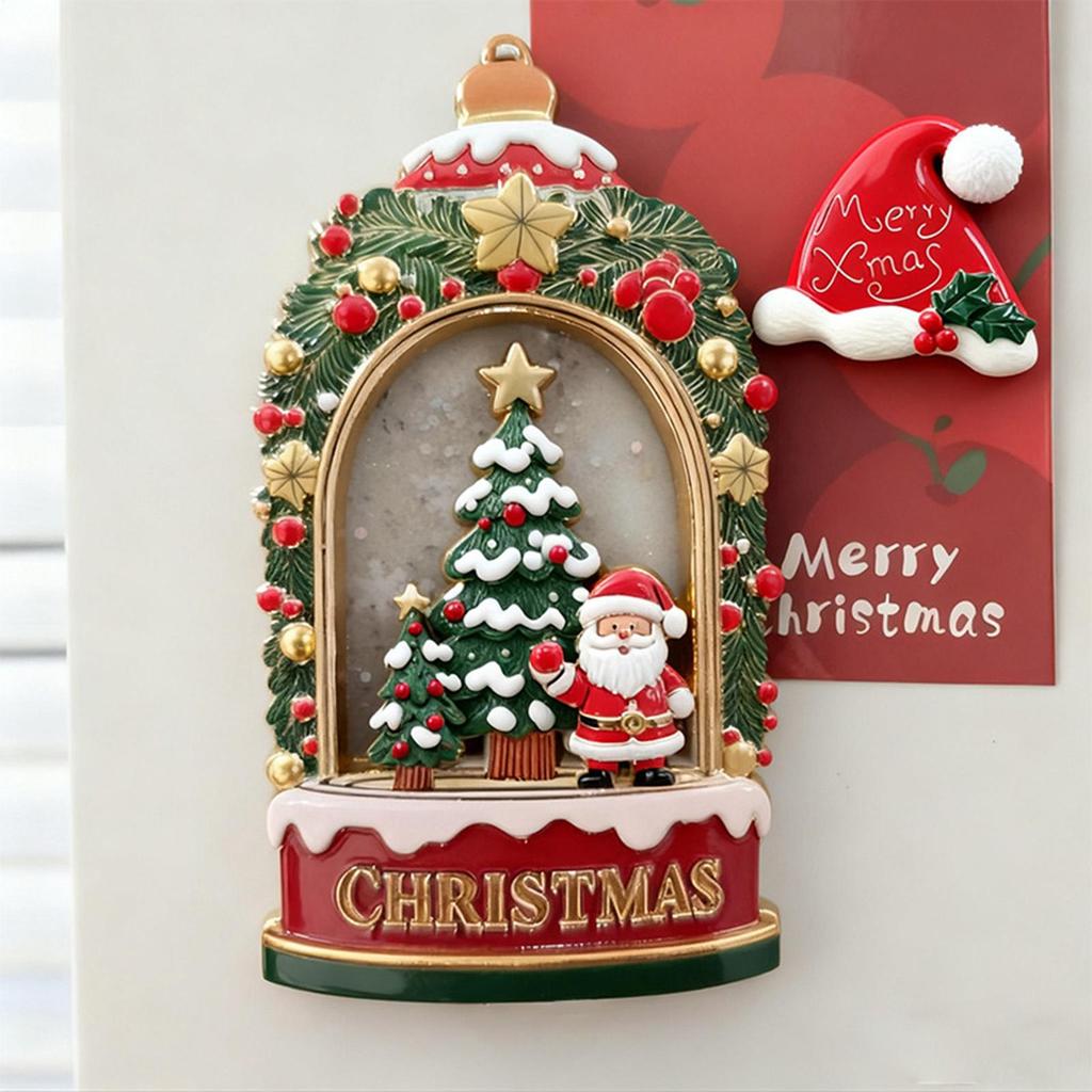 Christmas Tree Fridge Magnets Metal Santa Claus Refrigerator Sticker Creative Relief Quicksand Magnetic Stickers Decoration
