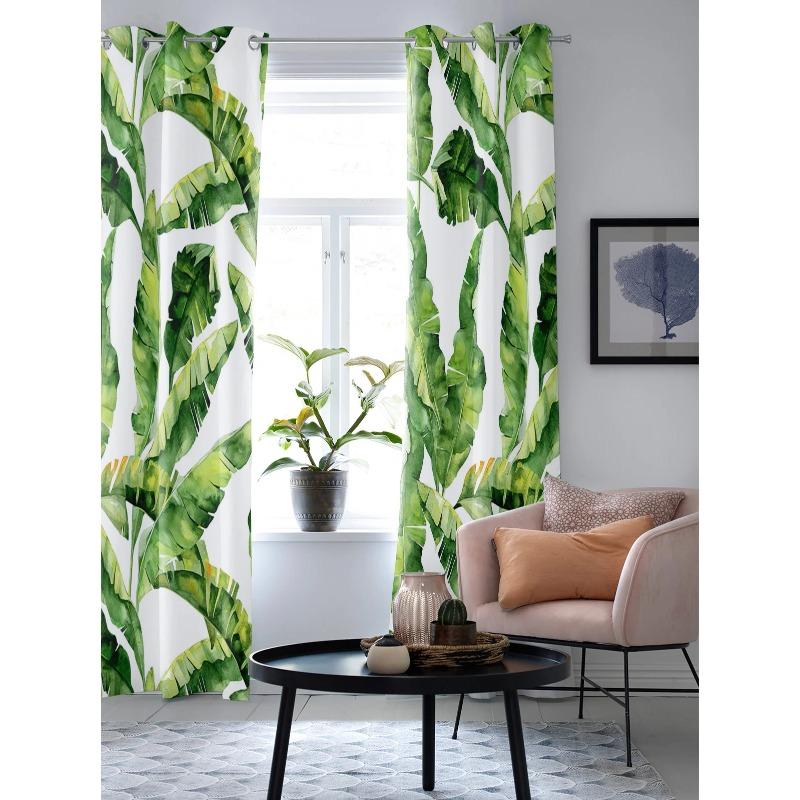 Bananblad Tropisk Plante Blader Vindusgardiner Hjemmeinnredning Soverom Vinduspynt Kappe Gardiner for Stue