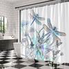 Dragonfly Floral Shower Curtain Wildflower Dragonflies Flower Blooms Branch Leaves Sage Spring Summer Botanical Vintage Abstract Fabric Bathroom
