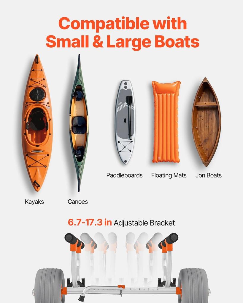 Kayak Cart, 158.8 kg Load Capacity, Kayak Trolley with 30.5 cm Inflatable PU Tires & 2 Straps, Assembles & Disassembles Within Seconds, Paddle Board