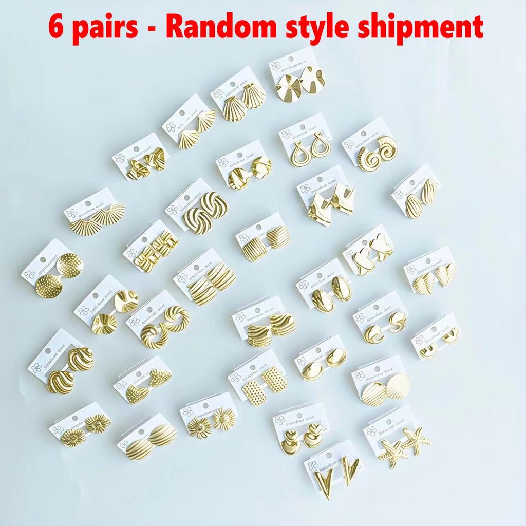 Elegante Damen Große Ohrstecker Vintage Linientextur Herz Geometrisches Florales Design Schmuck Für Frauen Stil Zufälliger Versand