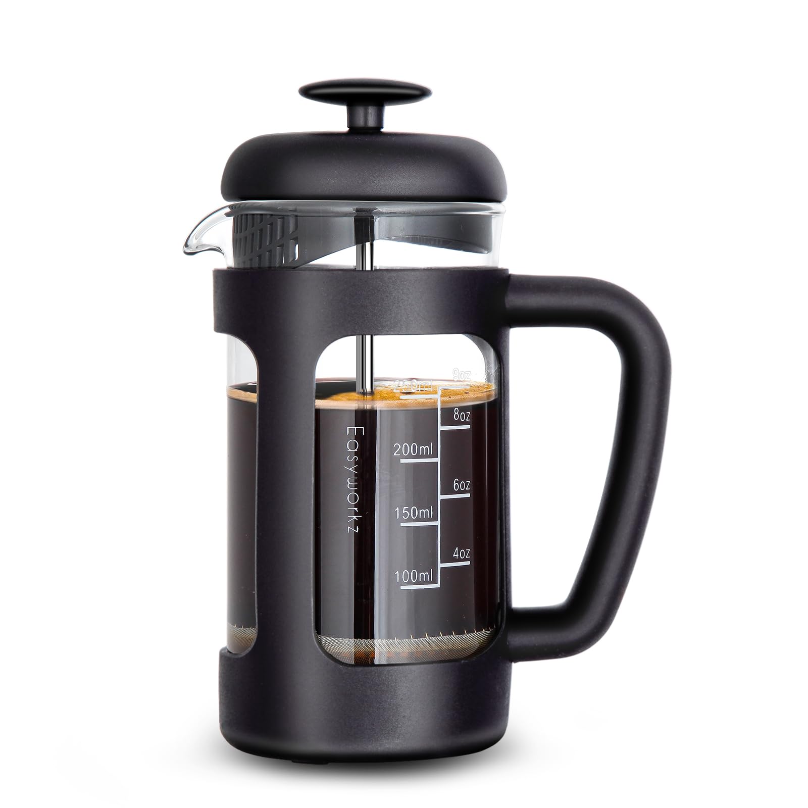 Easyworkz French Coffee Tea Soft 350ml Black Press, Heat-Resistant Glass, & Only, Grip, (3 Cups), чёрный