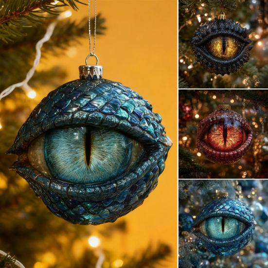Vánoční ozdoba Dračí oko Mystické dračí oko 2D plochá akrylová Vánoční ozdoba na zavěšení na stromek pro milovníky fantasy