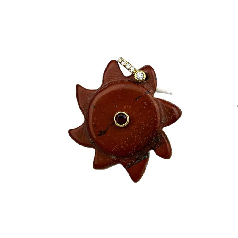 Blue Vein & Tiger Eye Sunflower Pendant Necklace with Natural White Crystal