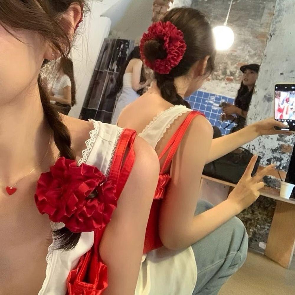 

Ruffles Flower Scrunchies Cloth Hair Accessories New Satin Hair Rope Lady сірий
