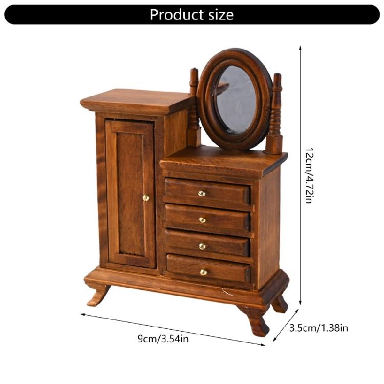 Dollhouses Furniture 1/16 Wood Dressing Table with Working Drawers and Cabinet for Craft Model Project Scene Decoration