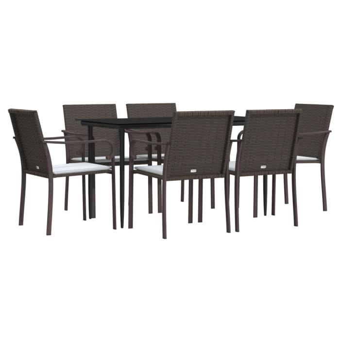 VidaXL Garden Dining Set 7 Pcs Cushions Wicker Steel 3186942