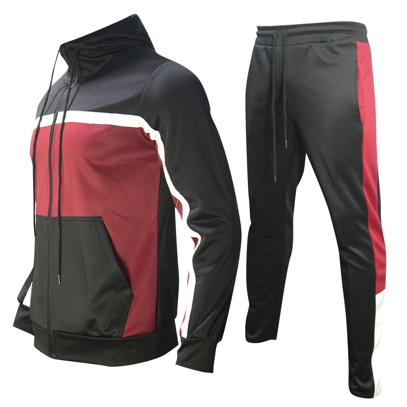 

Мужской спортивный костюм с капюшоном, комплект из 2 предметов, спортивные мужские плюшевые толстовки для фитнеса, комплекты брюк XXXL красный