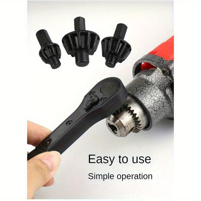 Iron Drill Chuck Wrench, Upgraded 2nd-Generation, Interchangeable Head Key, Quick Ratchet with 3 Gears, Forward and Reverse Rotation