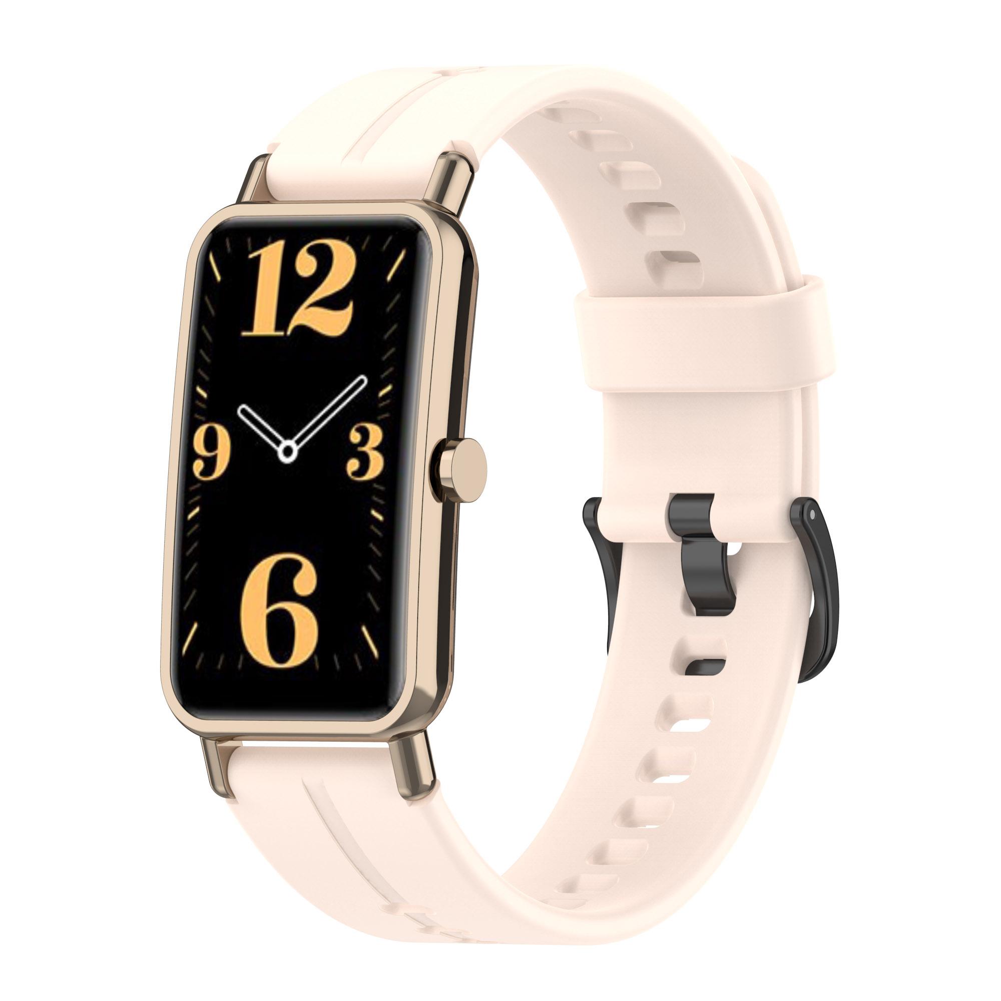 

Waterproof Soft Solid Color Silicone Watch Strap Wristband with Buckle for Huawei Watch Fit Mini Light Pink