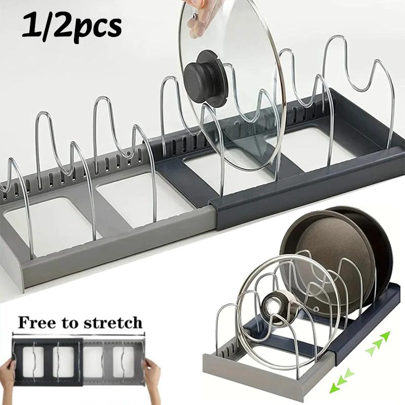 1/2pc 6grid Telescopic Pot Racks Expandable Pots Pans Storage Racks Lids Dish Drying Rack Kitchen Cabinet Bowl Pan Holder
