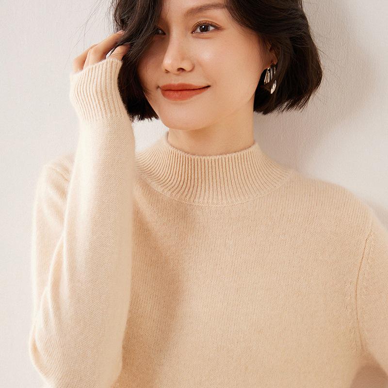 Autumn/Winter Women's Fashionable Cashmere High Neck Long Sleeve Pullover - Skin-Friendly & Warm Base Layer Casual Top