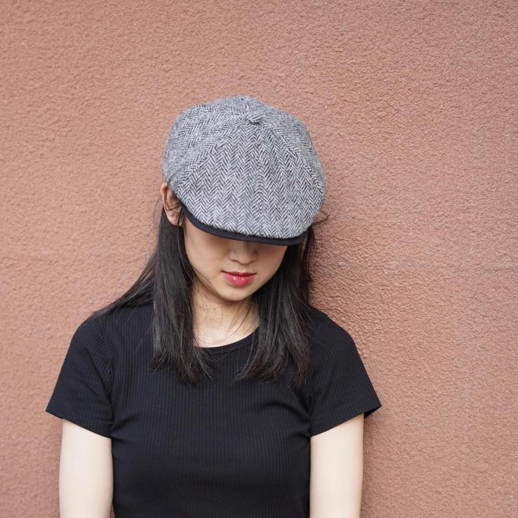 [TAILORMAP] Harris Tweed Newsboy Cap for Men and Women, Hunting Cap, Hat, Hunting Hat, AutumnWinter, British Style, Unisex (White X Black)