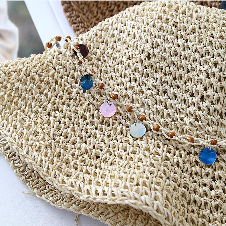 New Ethnic Style Seaside Vacation Big Brim Shell Straw Hat Women's Hat Hollow Sunshade Bucket Hat