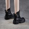 Johnature Retro Thick Soled Side Zipper Women's Short Boots Genuine Leather Knight Boots