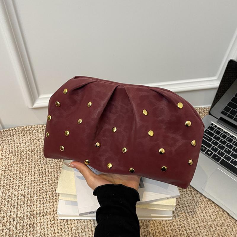 Trend Studded Women's Luxury Clutch Leopard Print Magnetic Clasp Clip Bag Designer High-end Cloud Bag Dinner Lipstick Coin Purse