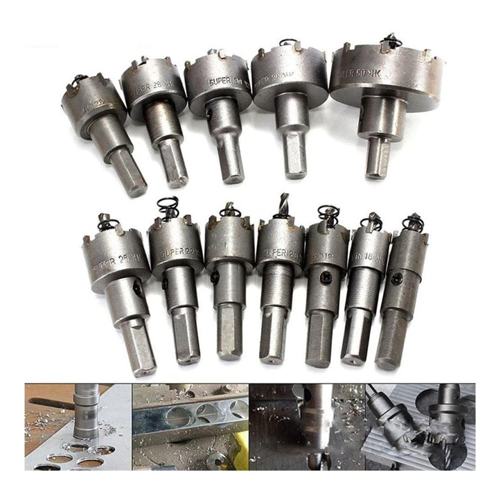 12Pcs Hole Saw Set  Carbide Hole Cutter Set Metal Fit  for Plastic  Wood Stainless Steel Copper