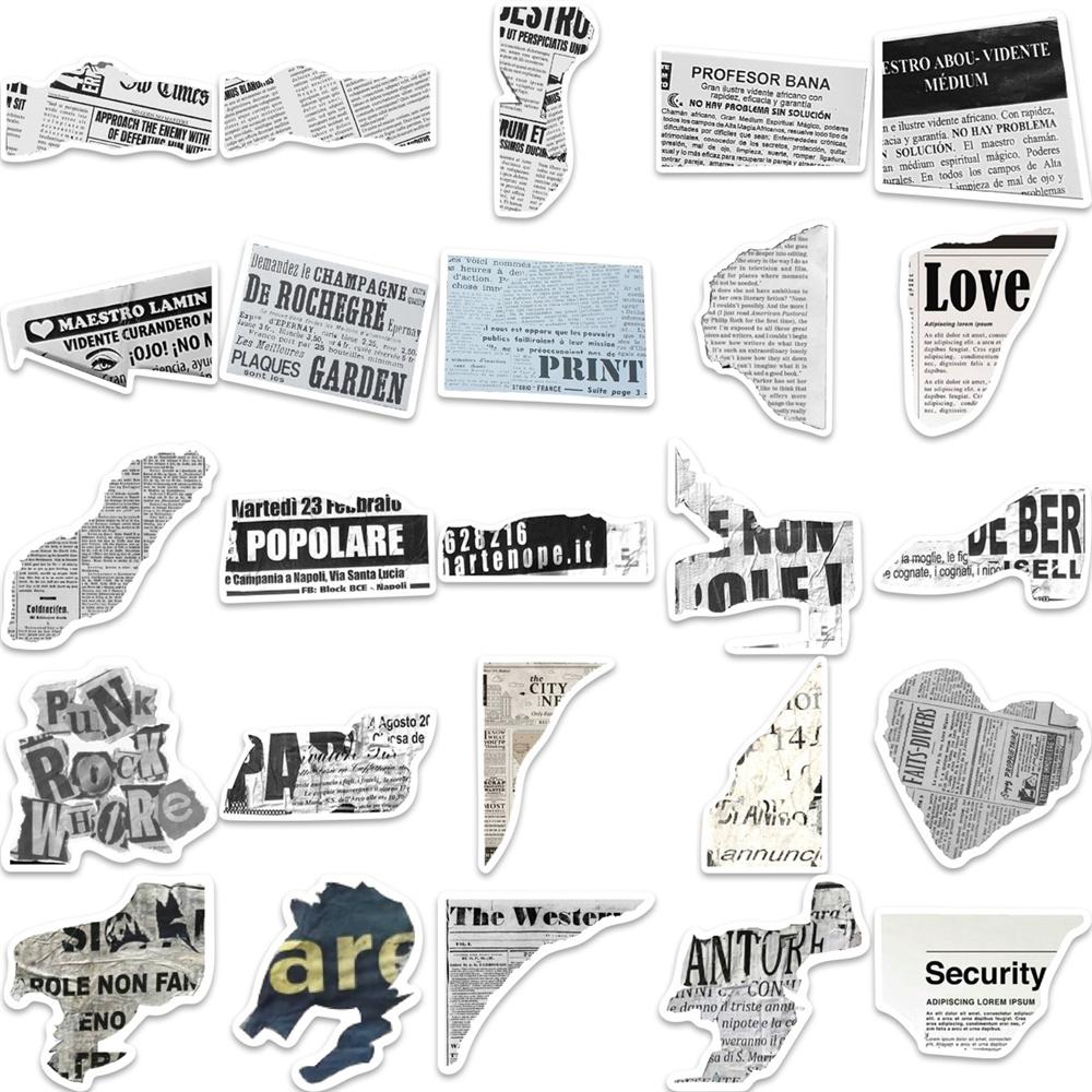 52Pcs Vintage Newspaper PVC Sticker Aesthetic Children's Korean Stationery School Supplies Scrapbooking DIY Decoration Sticker