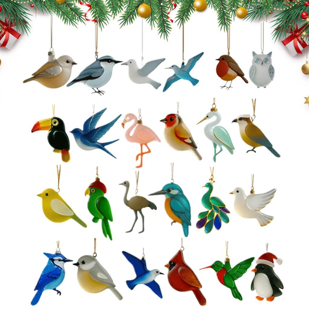 Seeglas Vogel Weihnachten Advent 2025 2D Acryl Saisonale Dekoration 24 Tage Vogel-Themen Dekorationen Weihnachts-Countdown Für Zuhause Baum