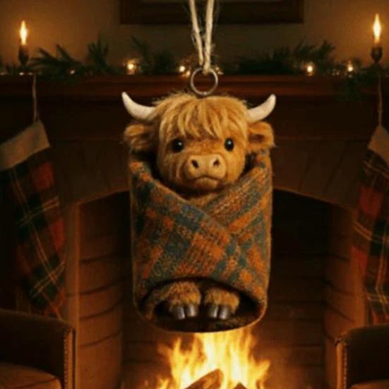 Yousheng Cozy Wrapped Critters Ornament 2D Acrylic Highland Cow Alpaca Hanging Ornament for Holiday Home Party Tree Decor