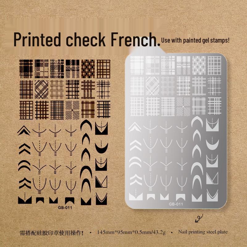 

Кружево с цветочным узором, французская клетка гингем, нейл-арт, стальная пластина для трансфера