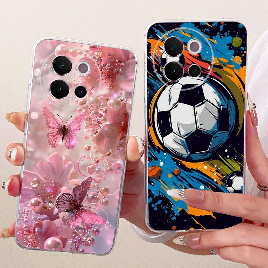 For Vivo V40 Lite 5G Global V40e V40 Pro Phone Case Clear Soft TPU Clear Back Cover Cool Cartoon Luxury Butterfly Flower Funda