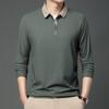 Polo de Manga Comprida Masculino de Primavera Gola Virada Cor Sólida Respirável Confortável Camisetas Casuais com Botões T-shirt Masculina