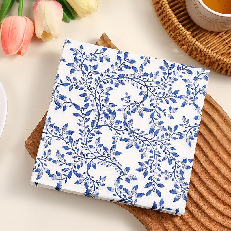 European Retro Blue and White Porcelain Print Disposable Napkins for Restaurant, Party, or Hotel Dining