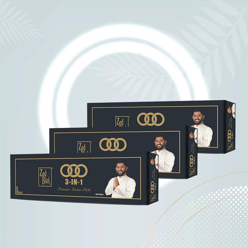 Zed Black 3 In 1 Monthly Pack Incense Sticks Pack of 3 Long-Lasting Aroma Sticks for Home and Meditation