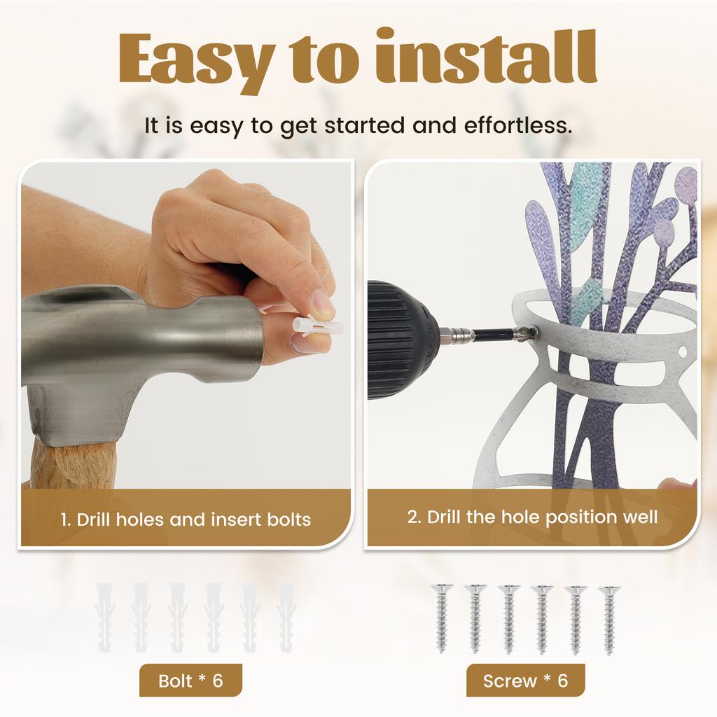 3 Pcs Flower Wall Decor Metal Flowers Walls Decor with Screws Minimalist Floral Wall Hanging Art for Bedroom and Home Decoration