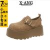 Cowhide all-inclusive children's spring and summer new muffin thick sole heightening small women's shoes loafer single shoes