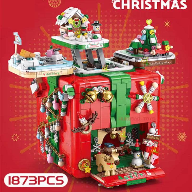 Christmas Gift Surprise Mechanism Box Model Building Block DIY Elk Snowman Bricks Ornament Toys for Children Adult