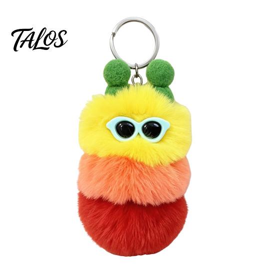 Caterpillar Keyring Pendant Plush Sunglasses Keychain, Soft Backpack Purse Charm Keychain Bag Charm, Colorful Stuffed Toy