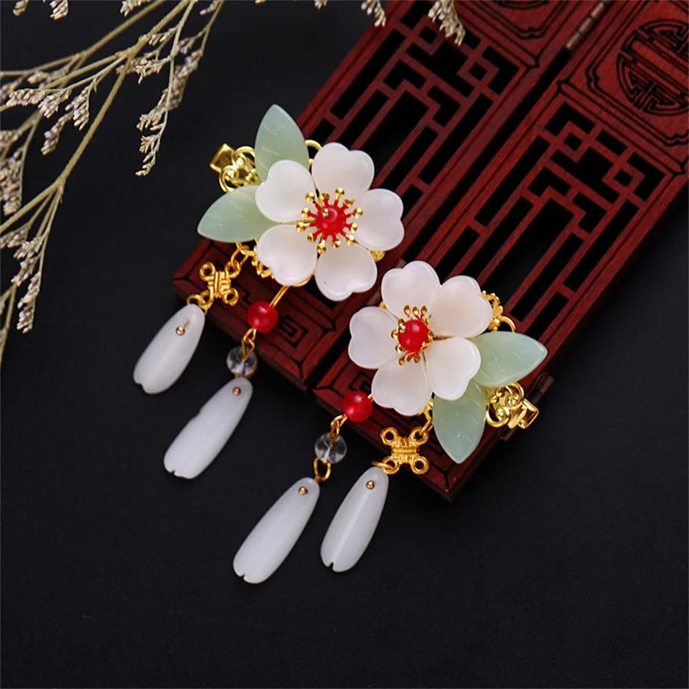 2pcs Chinese Hanfu Hair Clips Hairpins Rhinestone Flower Girls Pink Barretes Crystal Tassel Children Hair Accessories Jewelry