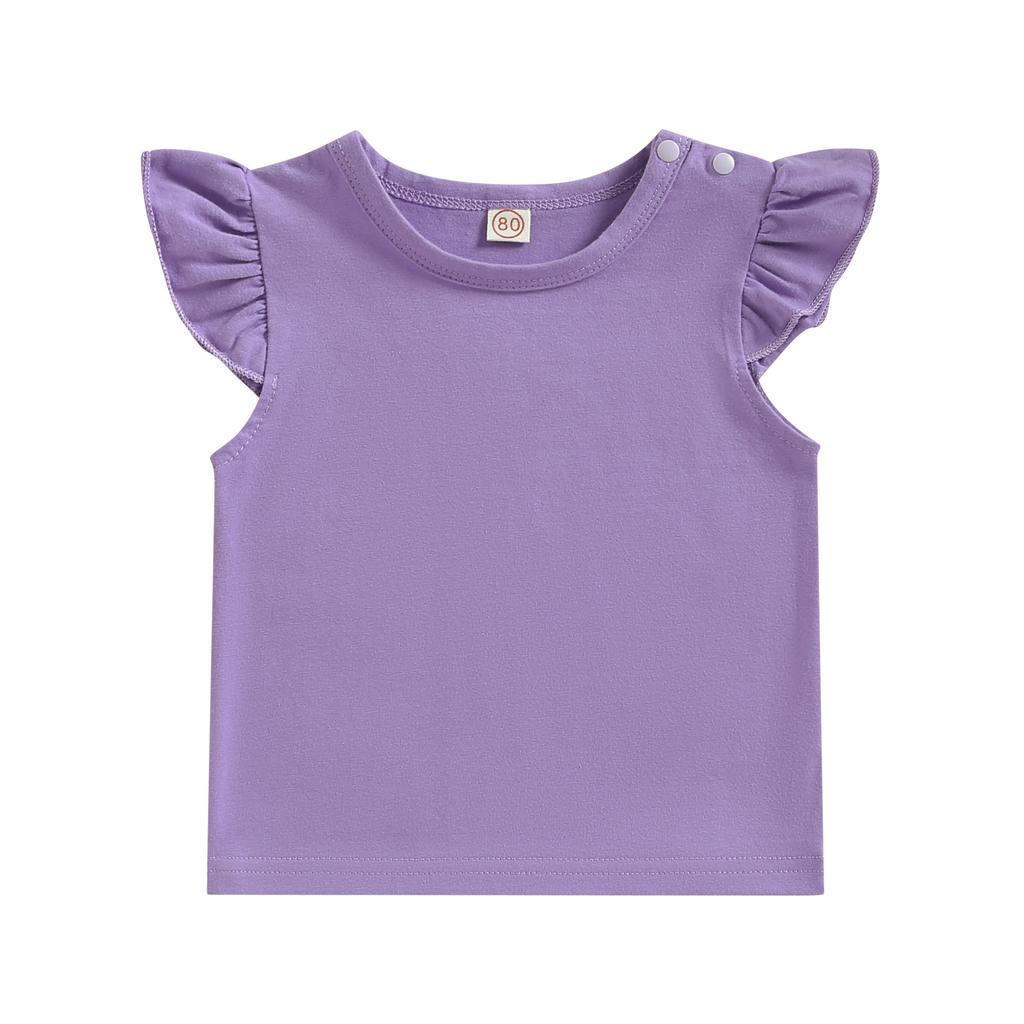 Kid Girls Shirt, Fly Sleeve Round Neck Solid Color Street Party Casual Loose Spring Summer Tops