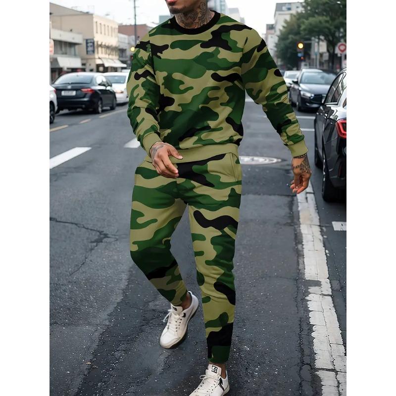 Neue Camouflage Herren T-Shirt Sets 3D Druck Herren Langarm T-Shirt Hosen Anzug Mode Outdoor Herren Kleidung 2-teilige Jogginganzüge